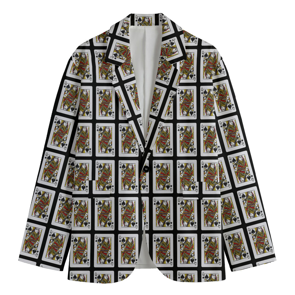 Queen Of Spades Pattern Print Men's Cotton Blazer