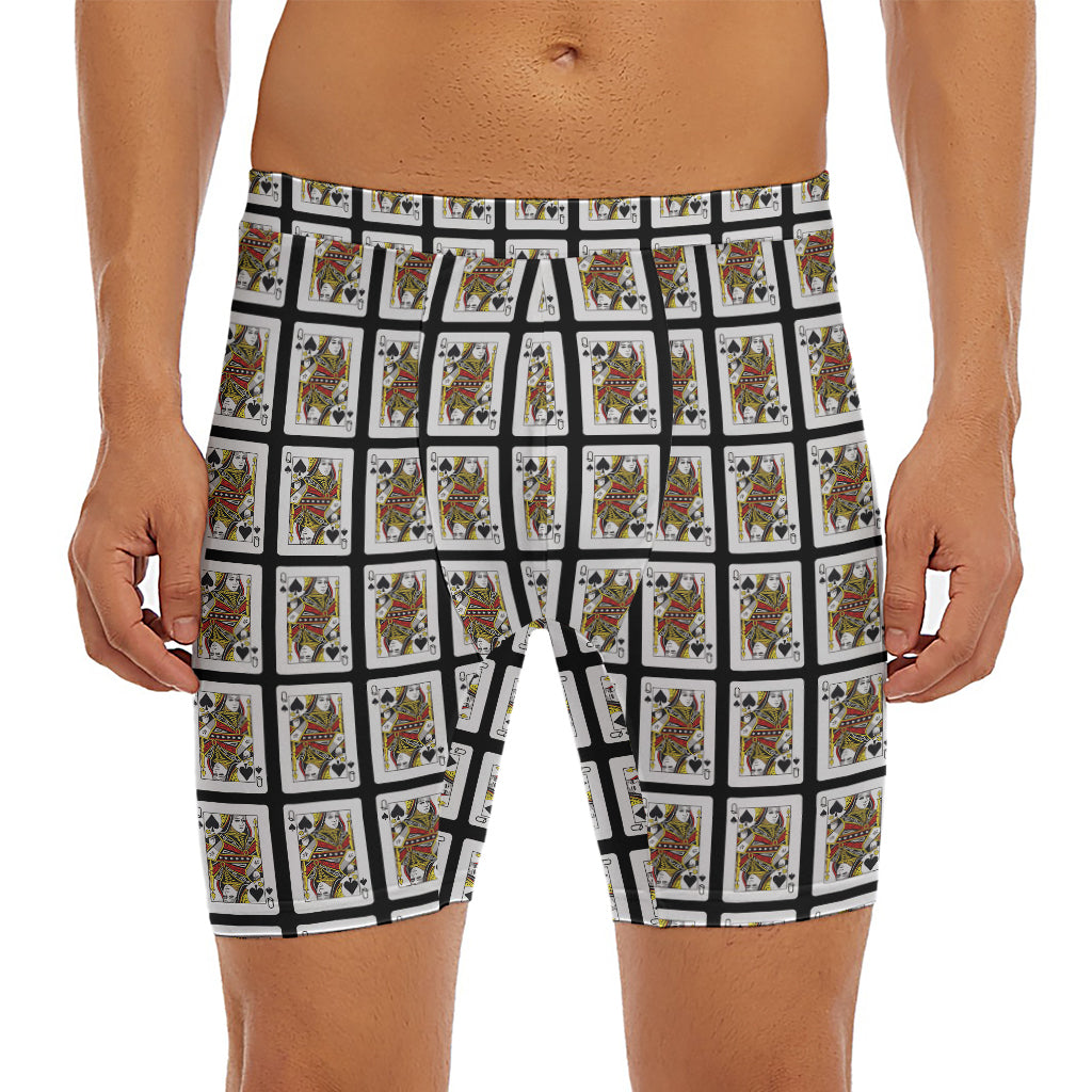 Queen Of Spades Pattern Print Men's Long Boxer Briefs