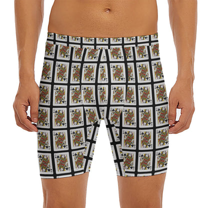 Queen Of Spades Pattern Print Men's Long Boxer Briefs