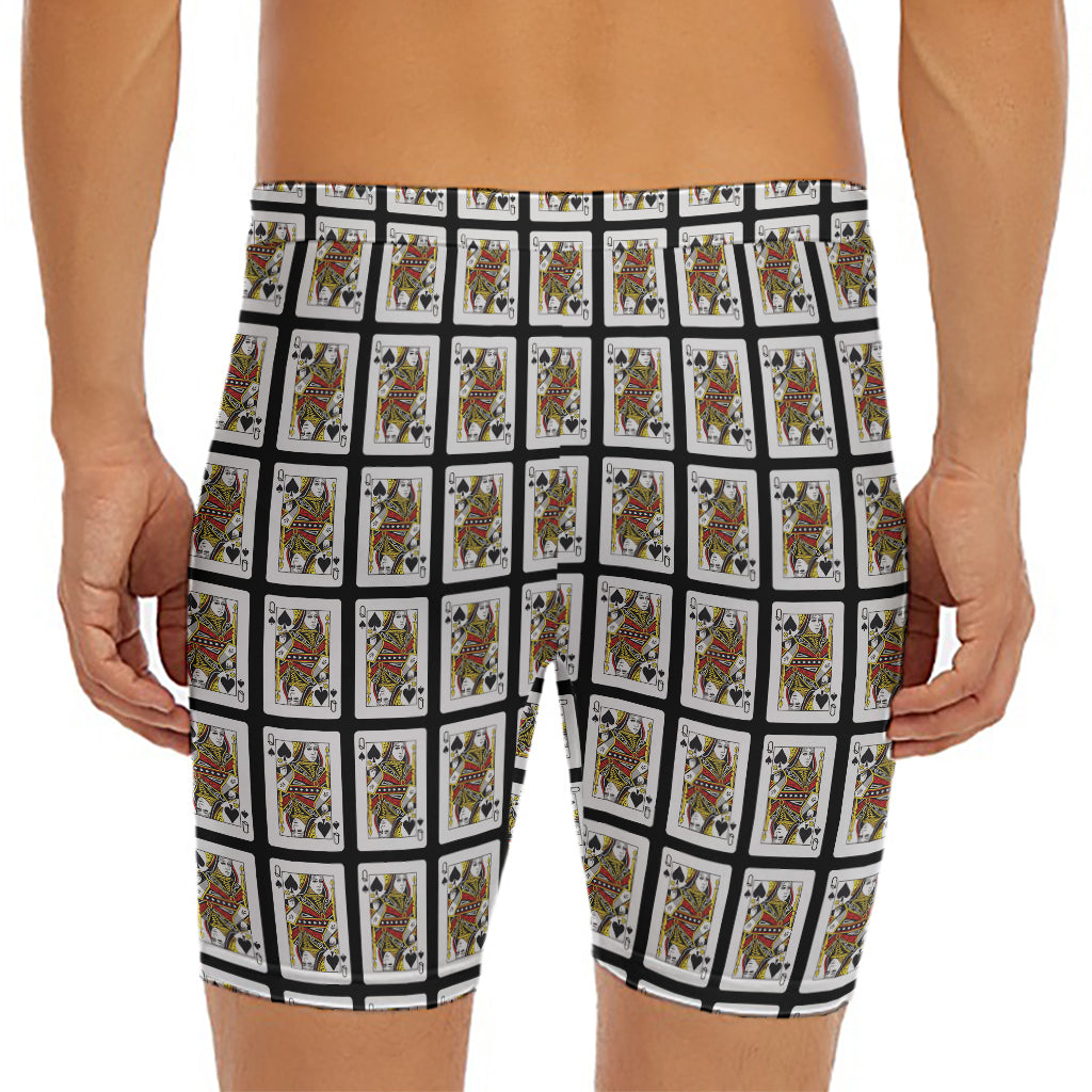 Queen Of Spades Pattern Print Men's Long Boxer Briefs