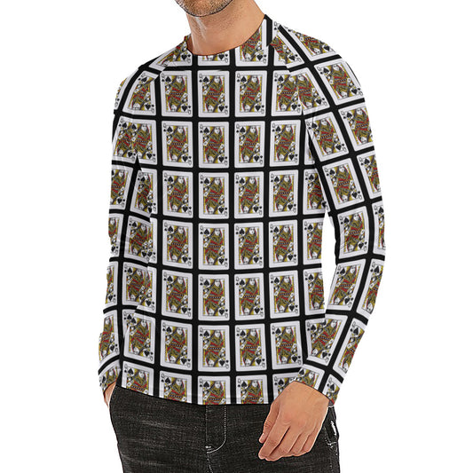 Queen Of Spades Pattern Print Men's Long Sleeve Rash Guard
