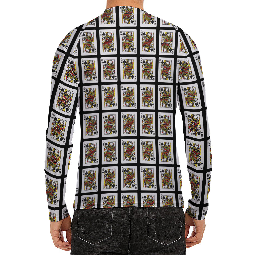 Queen Of Spades Pattern Print Men's Long Sleeve Rash Guard