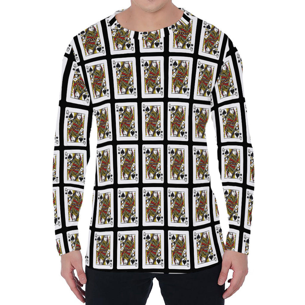 Queen Of Spades Pattern Print Men's Long Sleeve T-Shirt