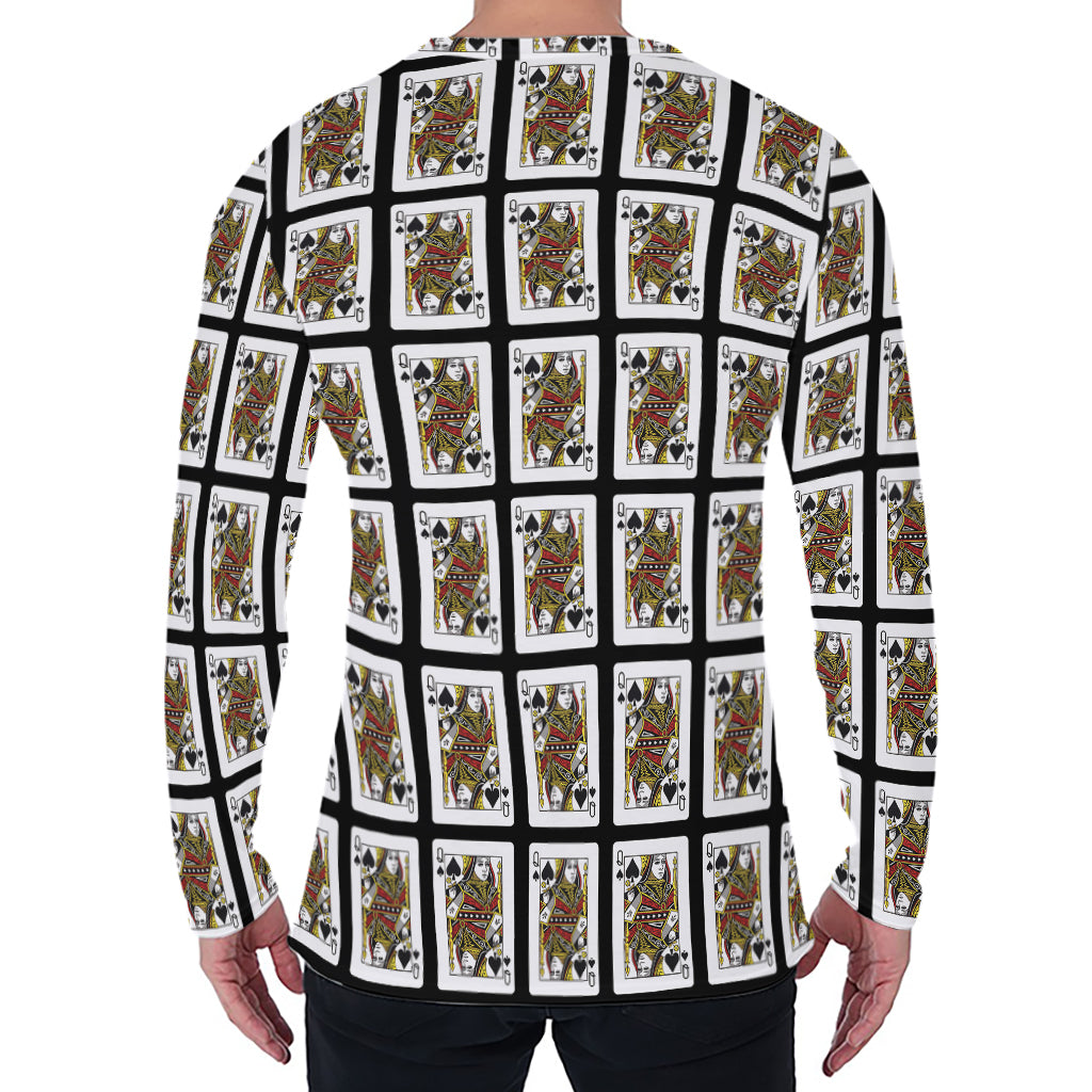 Queen Of Spades Pattern Print Men's Long Sleeve T-Shirt