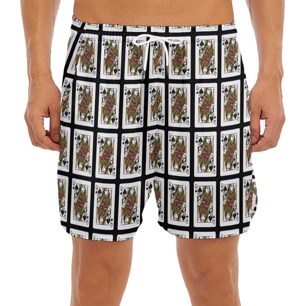 Queen Of Spades Pattern Print Men's Split Running Shorts