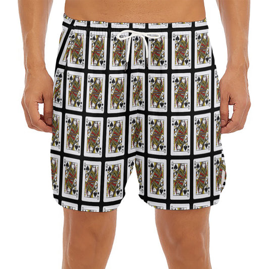 Queen Of Spades Pattern Print Men's Split Running Shorts