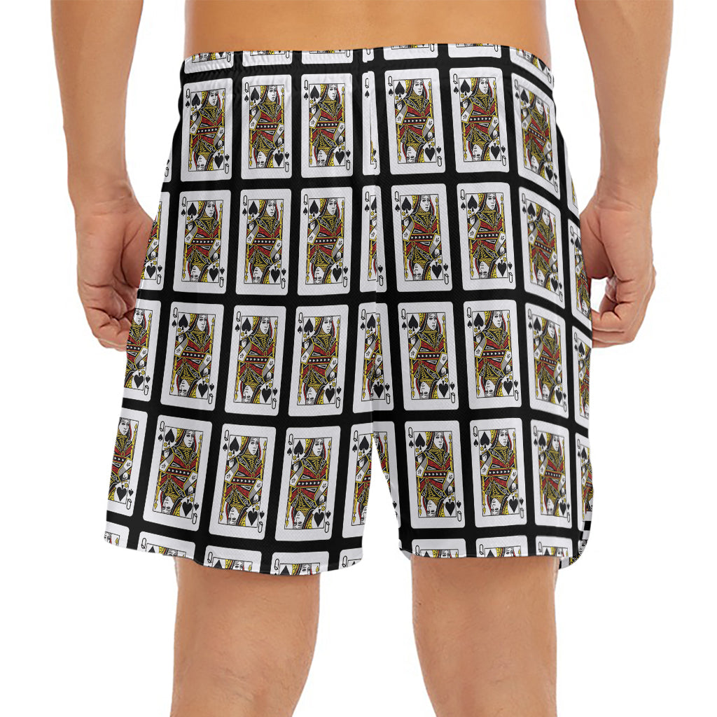 Queen Of Spades Pattern Print Men's Split Running Shorts