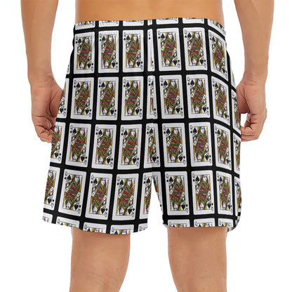 Queen Of Spades Pattern Print Men's Split Running Shorts