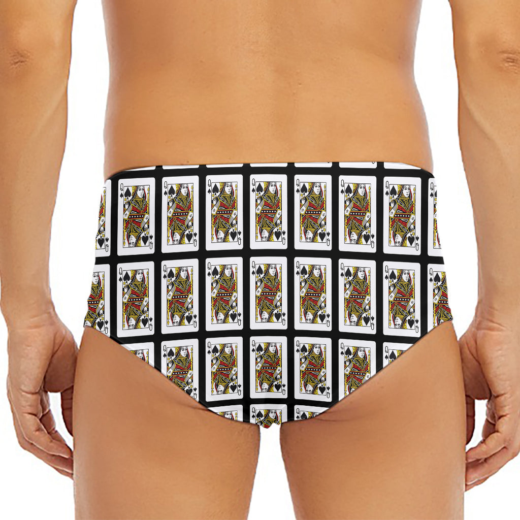 Queen Of Spades Pattern Print Men's Triangle Swim Briefs