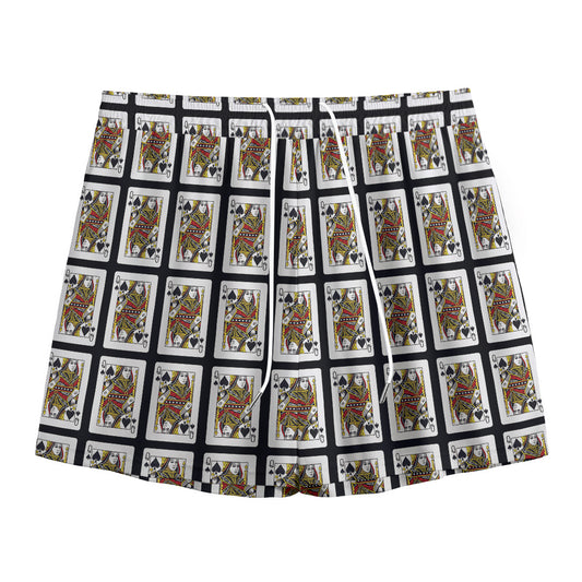 Queen Of Spades Pattern Print Mesh Shorts