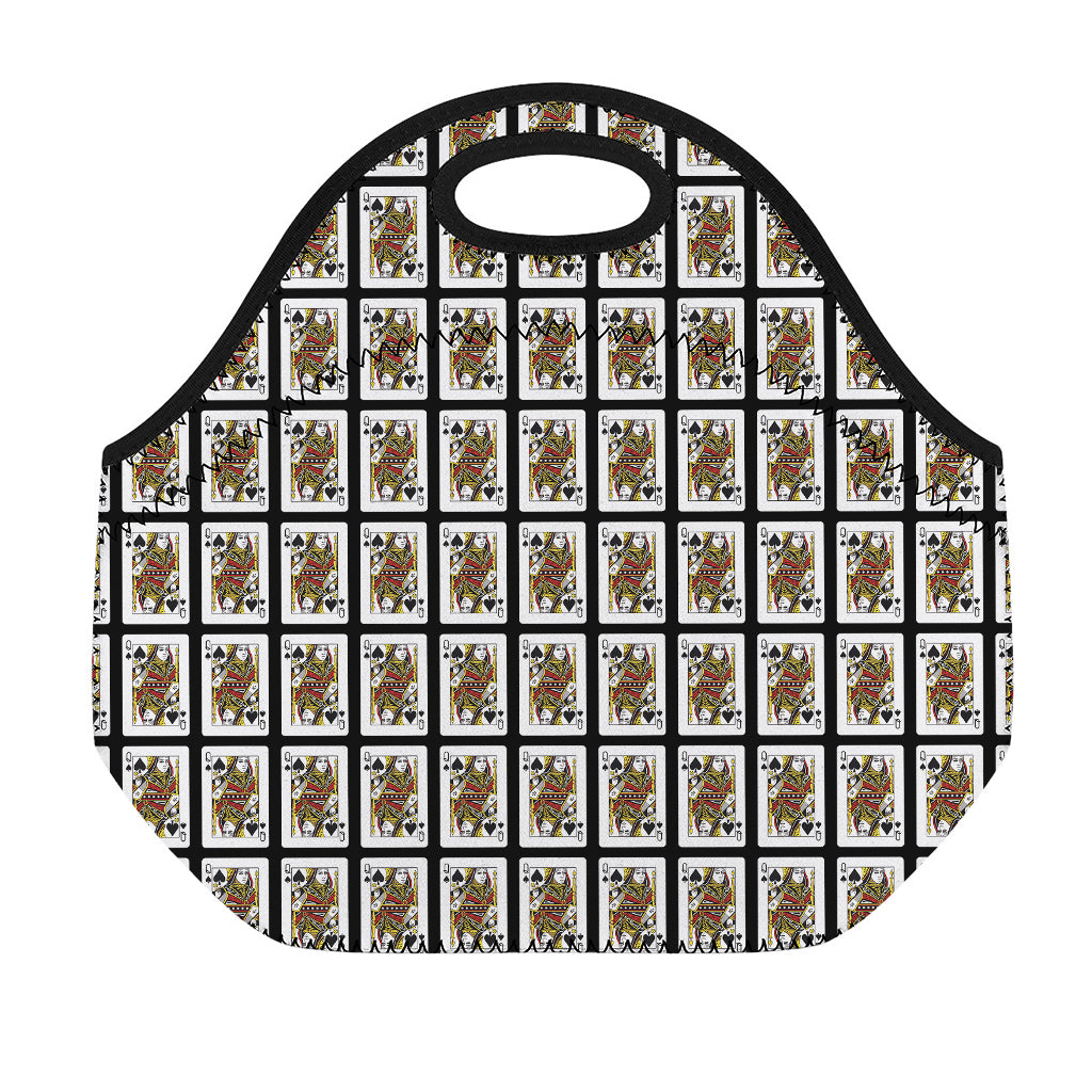 Queen Of Spades Pattern Print Neoprene Lunch Bag