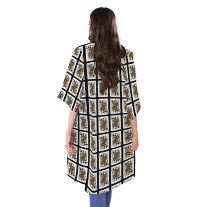 Queen Of Spades Pattern Print Open Front Beach Cover Up