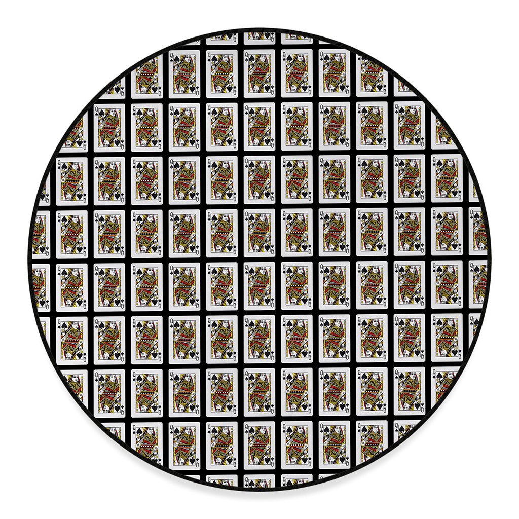 Queen Of Spades Pattern Print Round Floor Mat