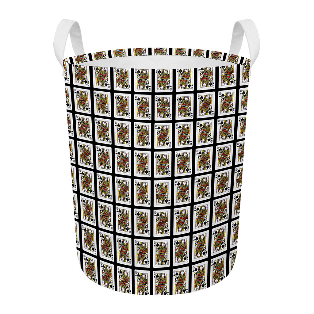 Queen Of Spades Pattern Print Round Laundry Basket