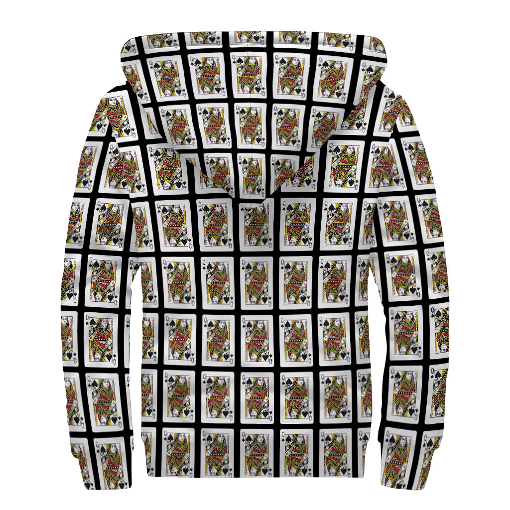 Queen Of Spades Pattern Print Sherpa Lined Zip Up Hoodie