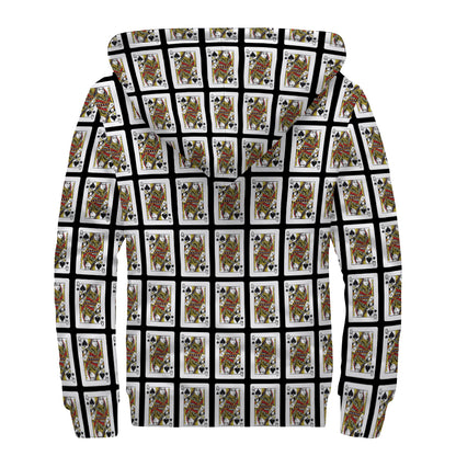 Queen Of Spades Pattern Print Sherpa Lined Zip Up Hoodie