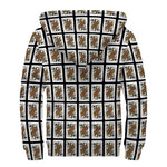 Queen Of Spades Pattern Print Sherpa Lined Zip Up Hoodie