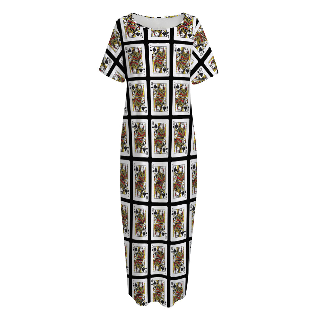 Queen Of Spades Pattern Print Short Sleeve Long Nightdress