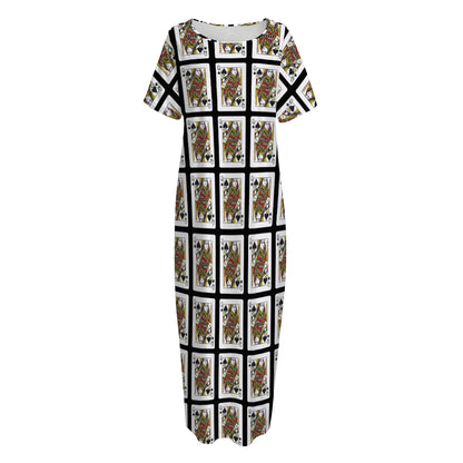 Queen Of Spades Pattern Print Short Sleeve Long Nightdress