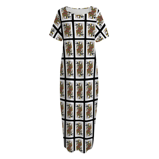Queen Of Spades Pattern Print Short Sleeve Long Nightdress