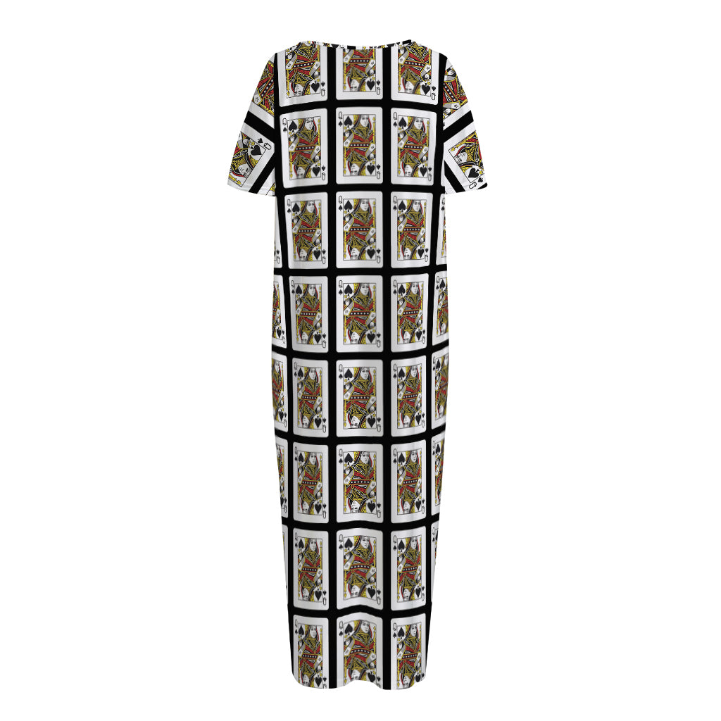 Queen Of Spades Pattern Print Short Sleeve Long Nightdress