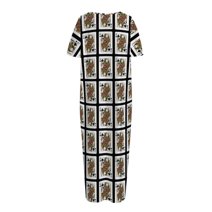 Queen Of Spades Pattern Print Short Sleeve Long Nightdress