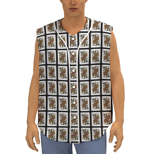 Queen Of Spades Pattern Print Sleeveless Baseball Jersey