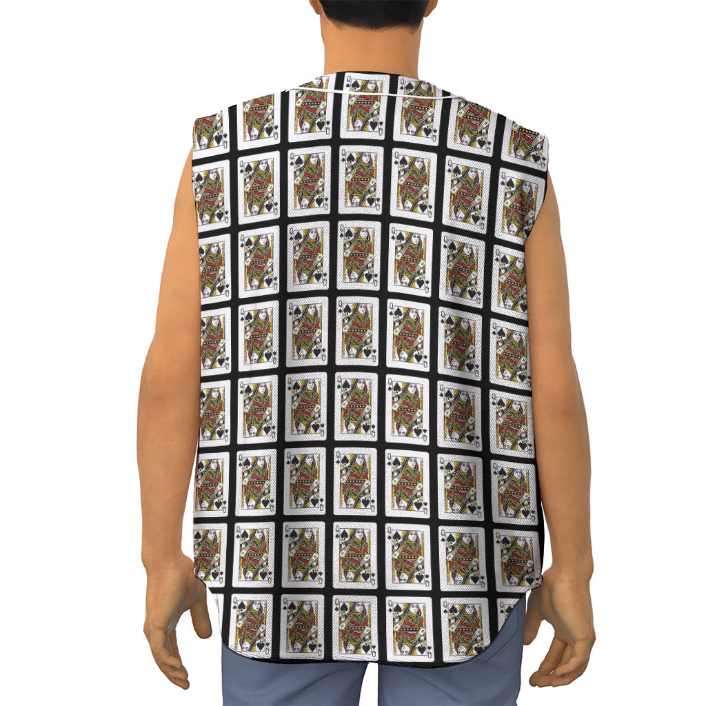 Queen Of Spades Pattern Print Sleeveless Baseball Jersey