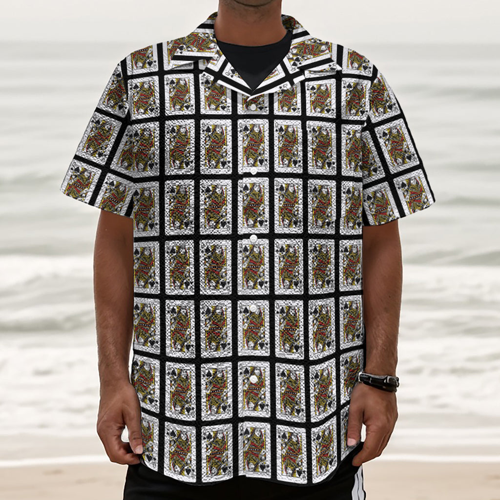 Queen Of Spades Pattern Print Textured Short Sleeve Shirt