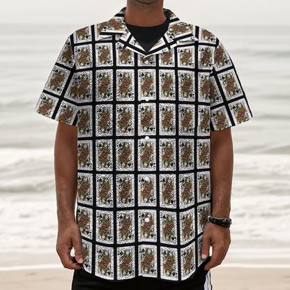 Queen Of Spades Pattern Print Textured Short Sleeve Shirt