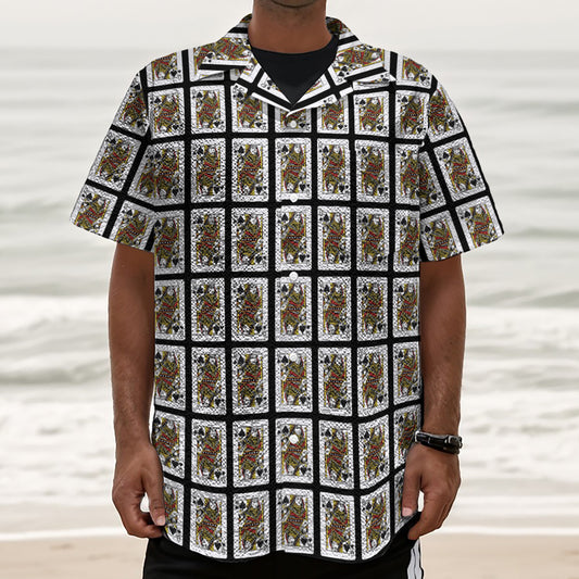Queen Of Spades Pattern Print Textured Short Sleeve Shirt