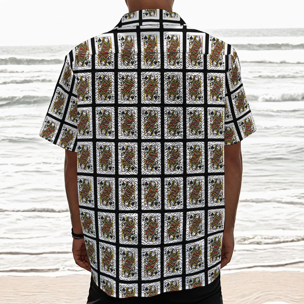 Queen Of Spades Pattern Print Textured Short Sleeve Shirt