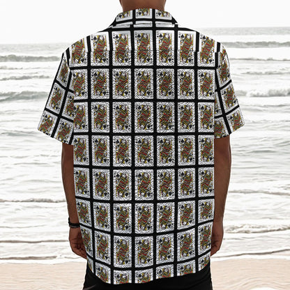 Queen Of Spades Pattern Print Textured Short Sleeve Shirt