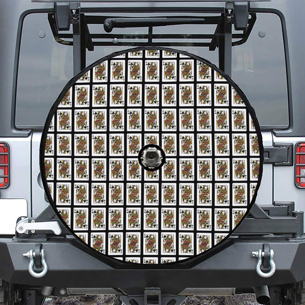 Queen Of Spades Pattern Print Tire Cover With Camera Hole