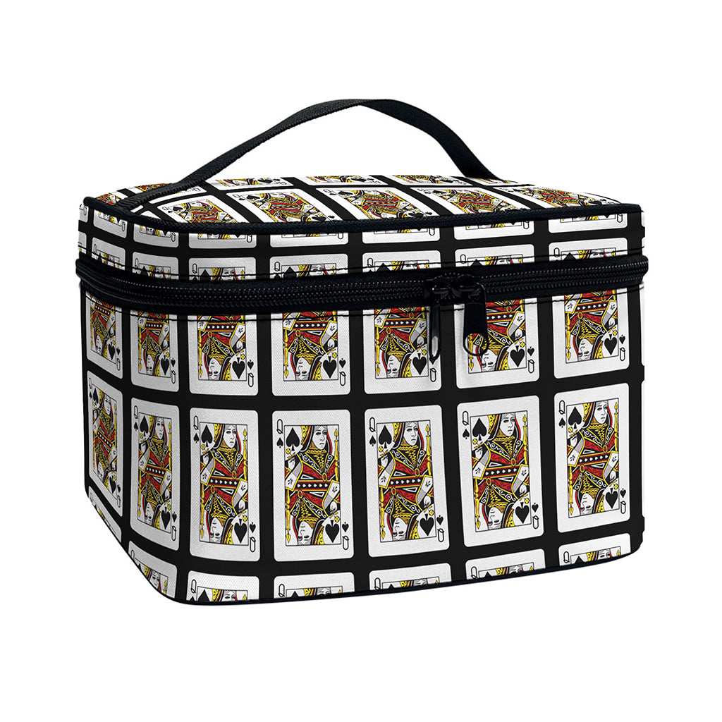Queen Of Spades Pattern Print Travel Makeup Bag