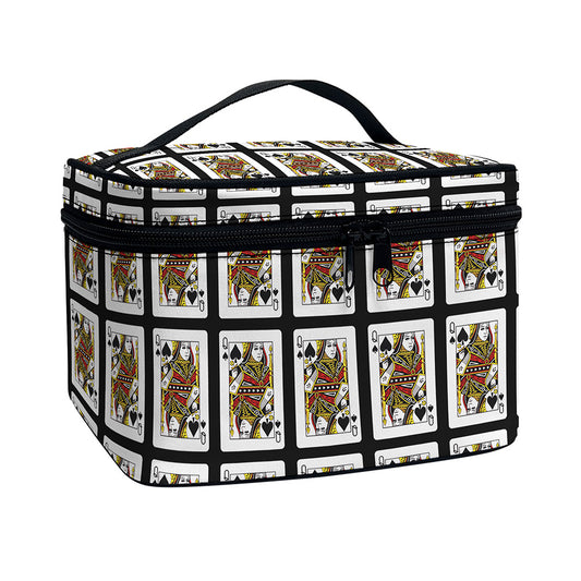 Queen Of Spades Pattern Print Travel Makeup Bag