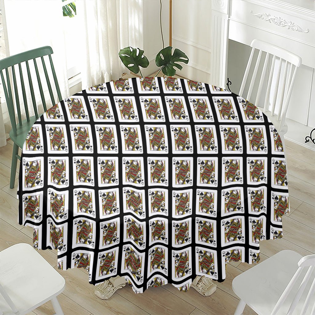 Queen Of Spades Pattern Print Waterproof Round Tablecloth