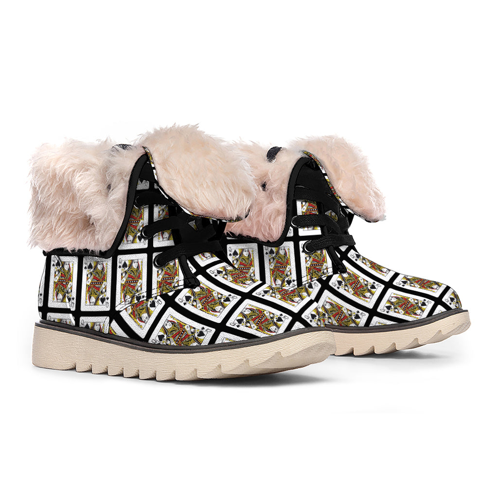 Queen Of Spades Pattern Print Winter Boots