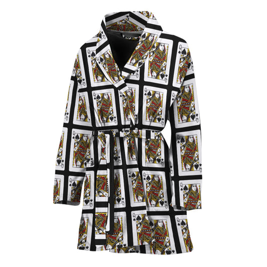 Queen Of Spades Pattern Print Women's Bathrobe
