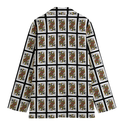 Queen Of Spades Pattern Print Women's Cotton Blazer