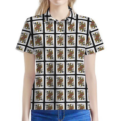 Queen Of Spades Pattern Print Women's Polo Shirt