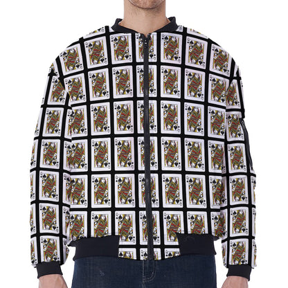 Queen Of Spades Pattern Print Zip Sleeve Bomber Jacket