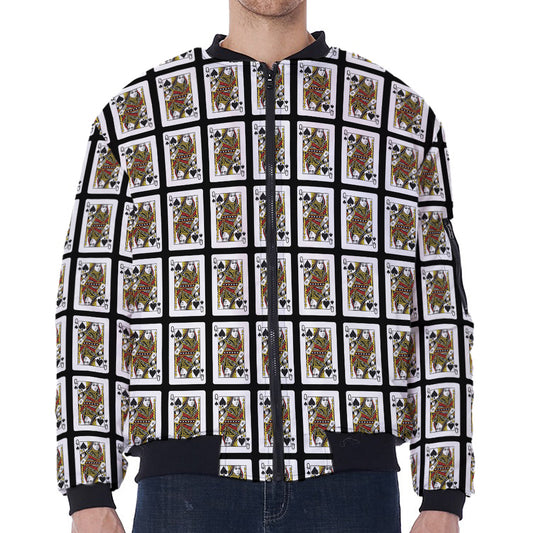 Queen Of Spades Pattern Print Zip Sleeve Bomber Jacket