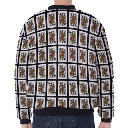 Queen Of Spades Pattern Print Zip Sleeve Bomber Jacket