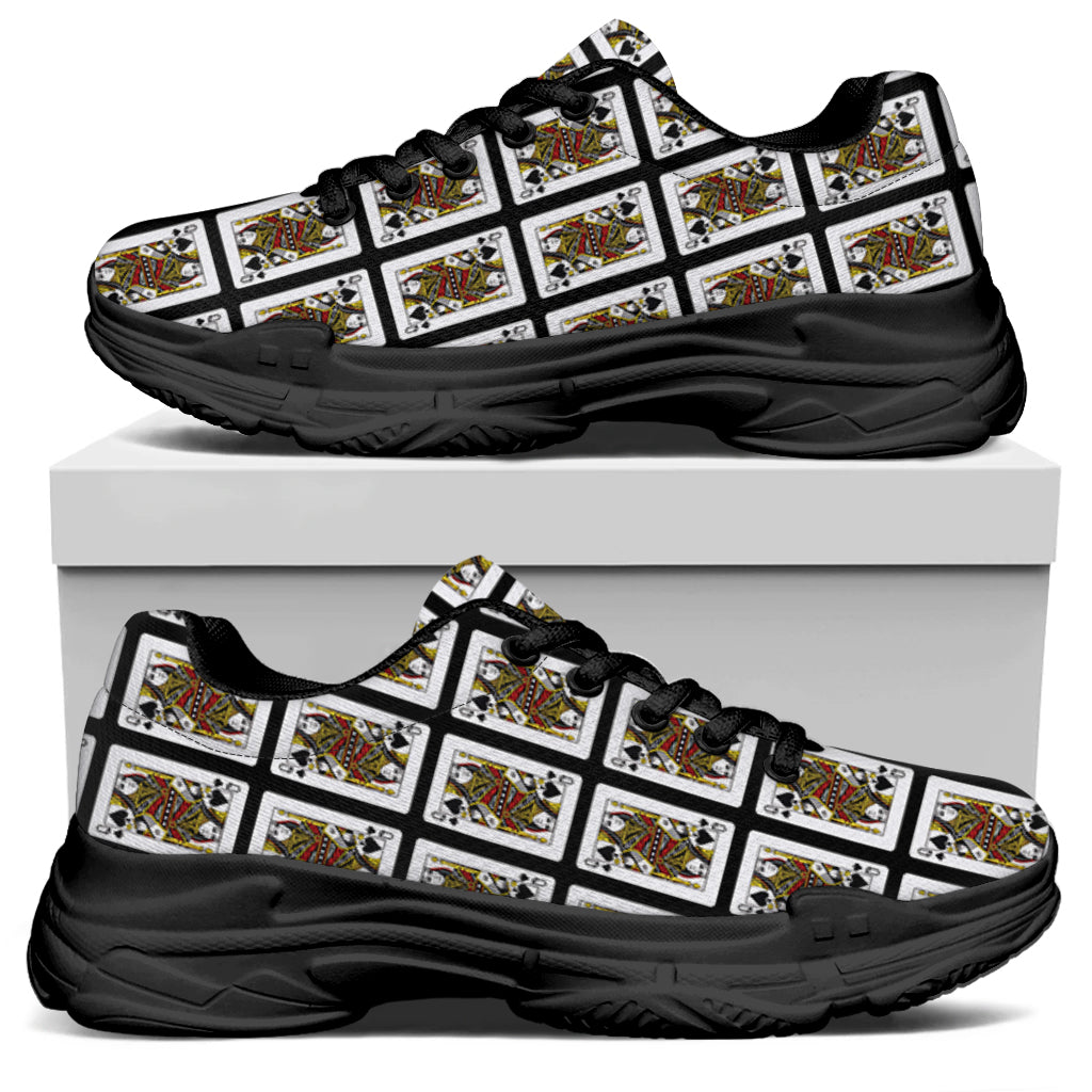 Queen Of Spades Playing Card Pattern Print Black Chunky Shoes