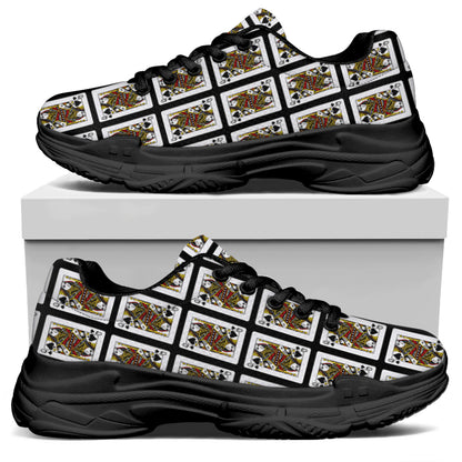 Queen Of Spades Playing Card Pattern Print Black Chunky Shoes