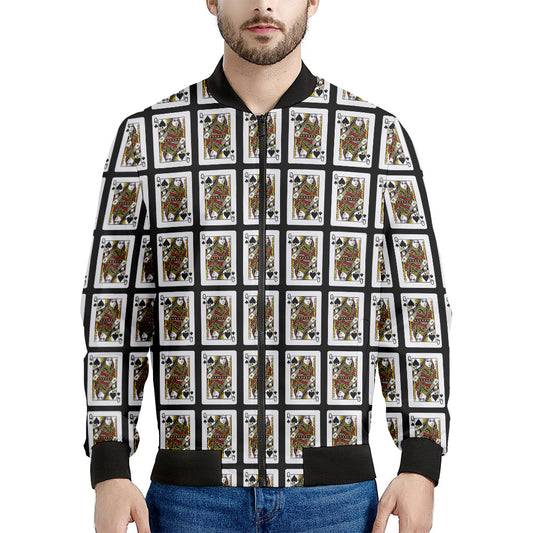 Queen Of Spades Playing Card Pattern Print Men's Bomber Jacket