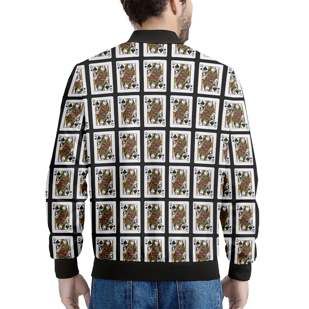 Queen Of Spades Playing Card Pattern Print Men's Bomber Jacket