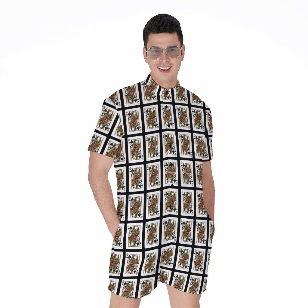 Queen Of Spades Playing Card Pattern Print Men's Rompers
