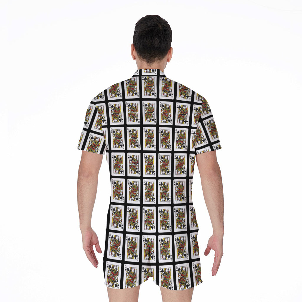 Queen Of Spades Playing Card Pattern Print Men's Rompers